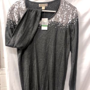 Michael Fashion, Grey Sequin Shoulder Stitching Sweater L Size